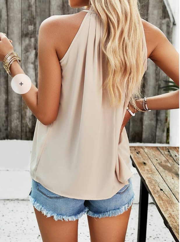 Tie Halter Ruched Solid Loose Top
