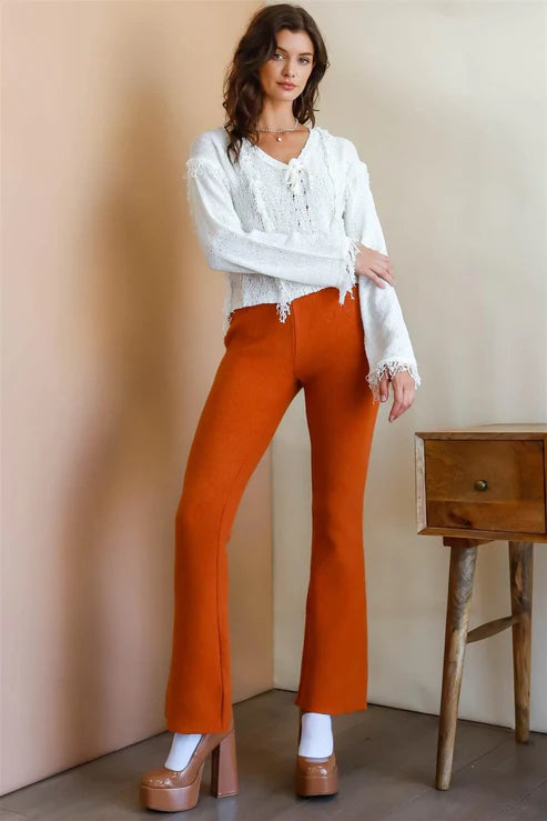 Off-White Trim Detail Self-Tie V-Neck Knit Top