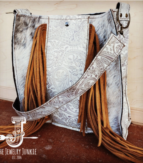 Hair on Hide Box Handbag with Oyster Paisley Accents