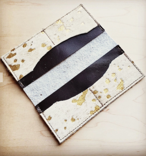 Hair-on-hide Leather Wallet- Gold Metallic