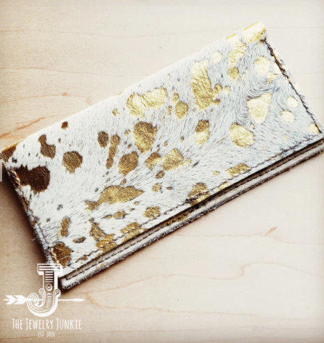 Hair-on-hide Leather Wallet- Gold Metallic