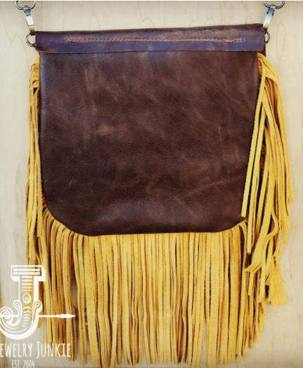 Leather Yellow Navajo Handbag w/ Flap and Braid Accent
