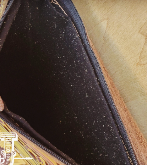 Leather Yellow Navajo Handbag w/ Flap and Braid Accent