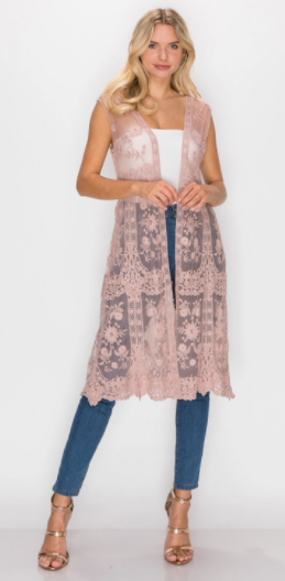 Embroidery Lace Sleeveless Duster