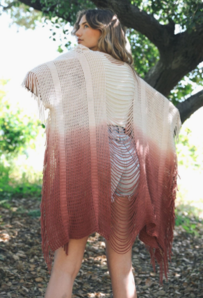 Fringe Boho Style Ombre Ruana