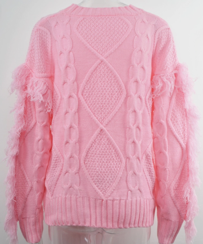 Stylish Tassel Long Sleeve Cable Knit Sweater