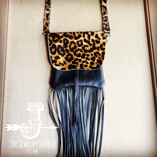 Small Crossbody Leather Handbag W/ Leopard Hair