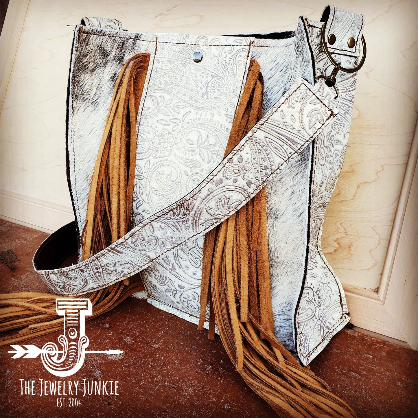 Hair on Hide Box Handbag with Oyster Paisley Accents