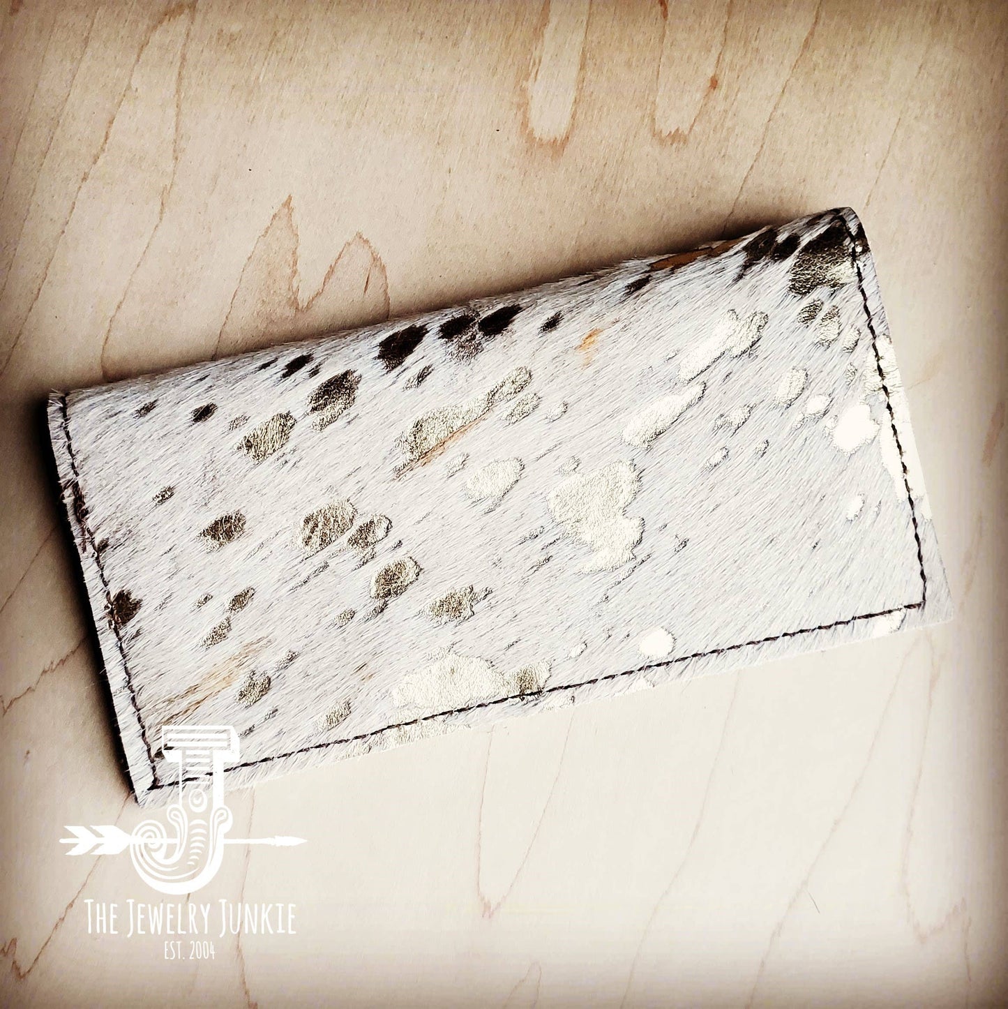 Hair-on-hide Leather Wallet- Gold Metallic