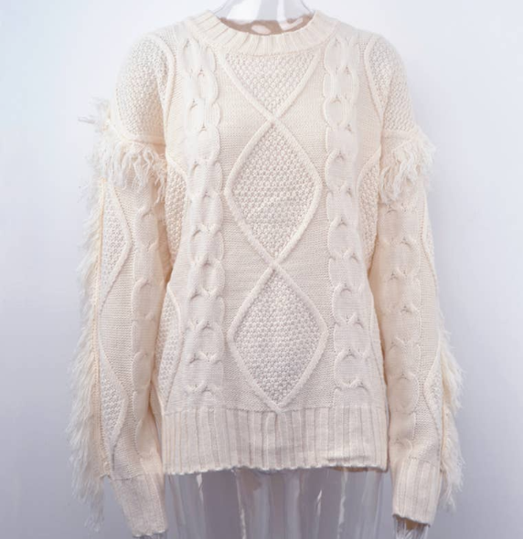 Stylish Tassel Long Sleeve Cable Knit Sweater