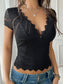 Deep V-Neck Fitted Cropped Knit Embroidered Top