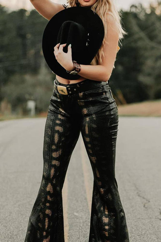 Snake Texture Tight Bell Bottoms