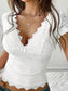 Deep V-Neck Fitted Cropped Knit Embroidered Top