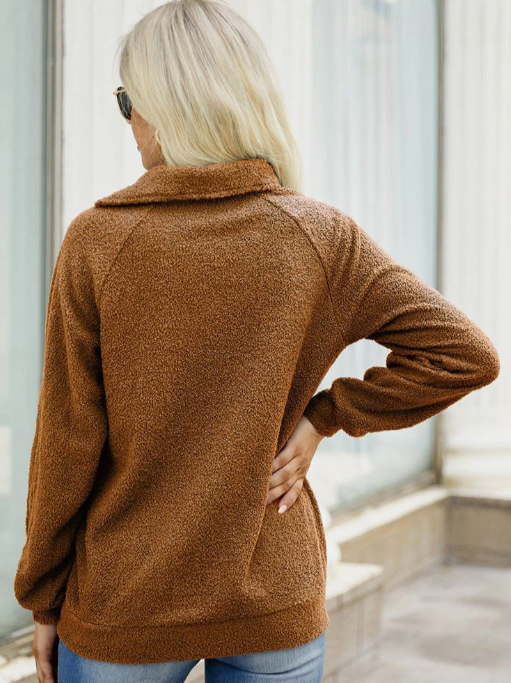 Zipper Up Solid Faux Fur Fluffy Long Sleeve Pullover