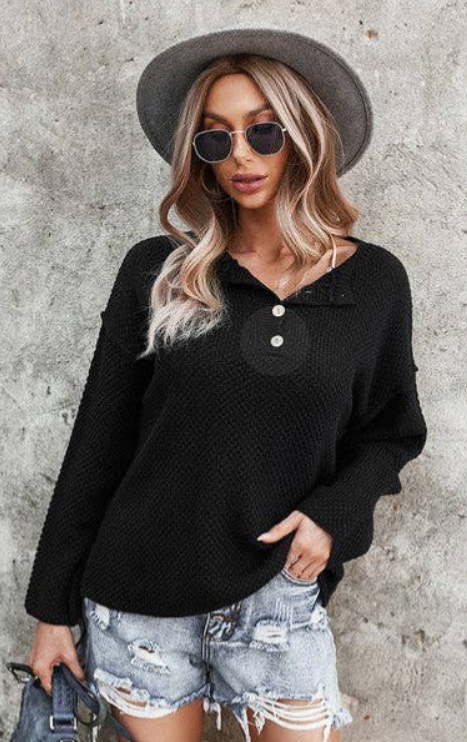 Solid Long Sleeve Button Sweater