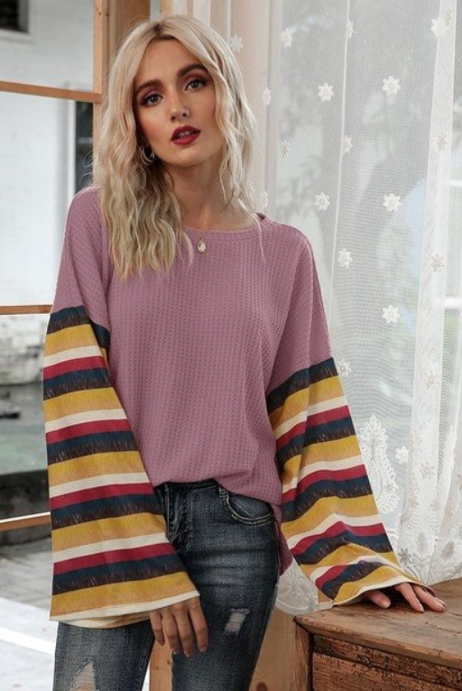 Colorful Striped Bell Sleeve Sweaters
