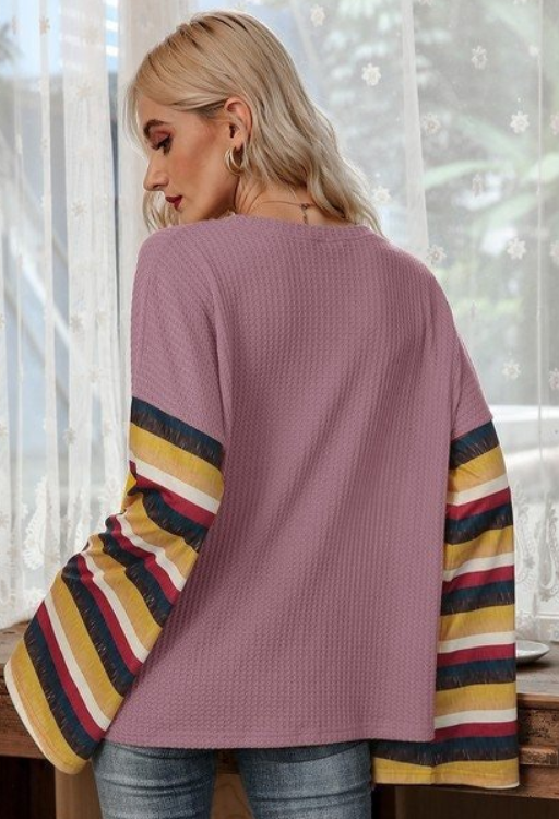 Colorful Striped Bell Sleeve Sweaters