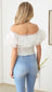 Ruffle Lace Smocked Off Crop Top