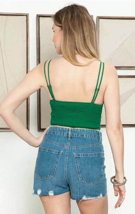 Boho Double Strap Smocked Back Crochet Bra Top