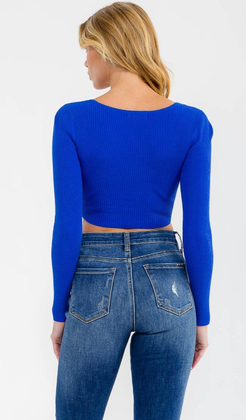 Long Sleeve V-Neck Ribbed Crop Top