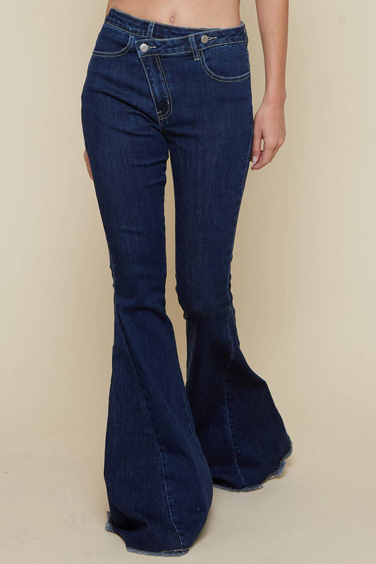 Dark Denim Criss Cross Upsized Bell Bottoms