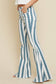 Deep Teal Striped Washed Denim Bell Bottoms