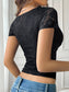 Deep V-Neck Fitted Cropped Knit Embroidered Top