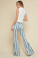 Deep Teal Striped Washed Denim Bell Bottoms