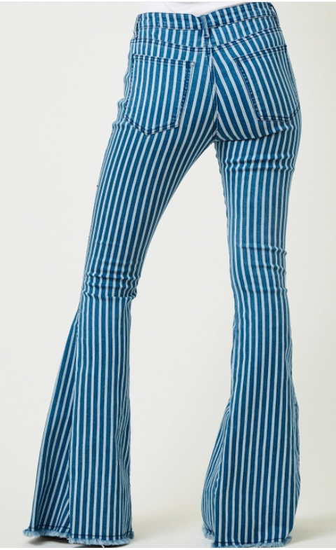 Blue Striped Denim Bell Bottoms