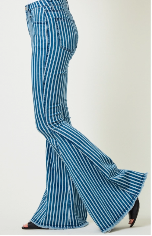 Blue Striped Denim Bell Bottoms