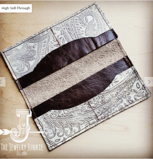 Embossed Leather Wallet in Oyster Paisley