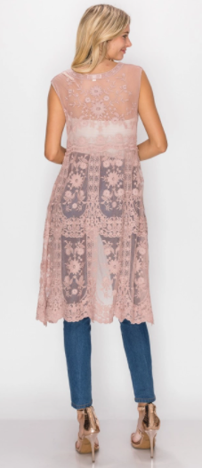 Embroidery Lace Sleeveless Duster