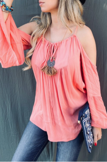 Cold Shoulder Halter Neck With Front Tie Top