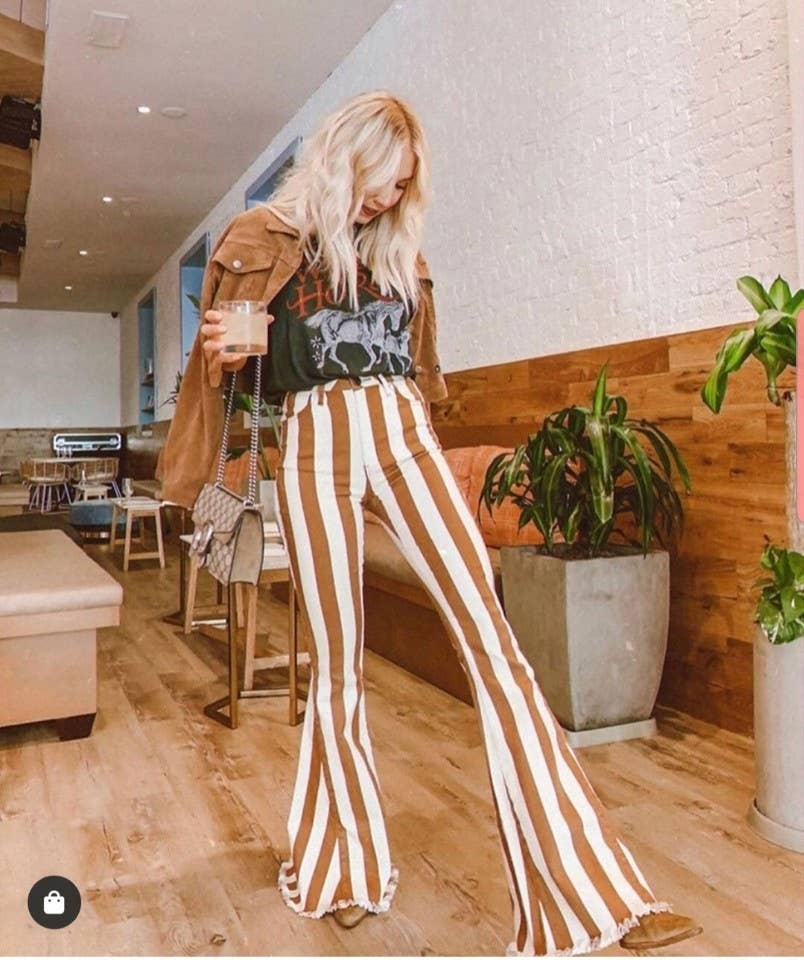 Rust Striped Bellbottom Jeans