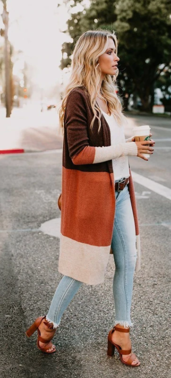 Color Block Long Sleeves Cardigan Sweater