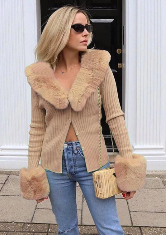 Fashion Fur Collar Acrylic Long Sleeve Outerwear