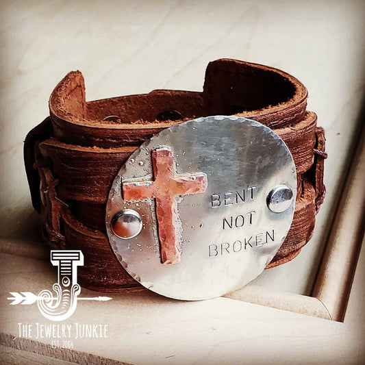 Bent Not Broken Distressed Leather Cuff Bracelet