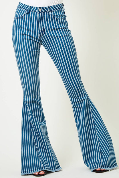 Blue Striped Denim Bell Bottoms