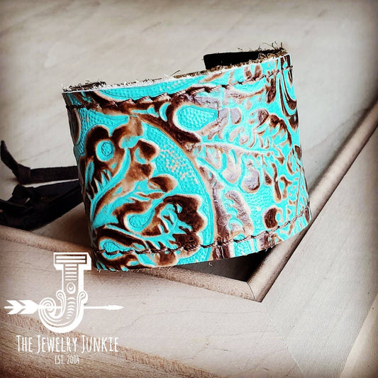 Leather Cuff With Adjustable Tie in Cowboy Turquoise