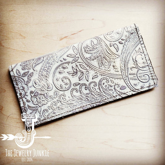 Embossed Leather Wallet in Oyster Paisley