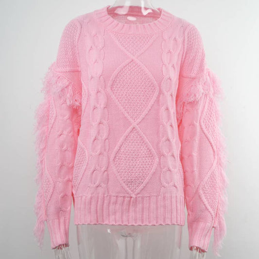 Stylish Tassel Long Sleeve Cable Knit Sweater